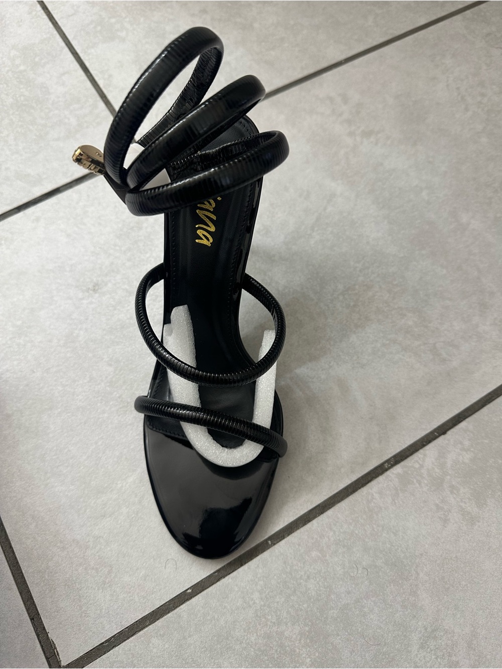Liliana Black Coil-Strap High Heel Sandals